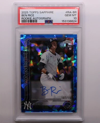 2025 Topps Chrome Sapphire Ben Rice Rookie Auto /199 PSA 10 RC Yankees