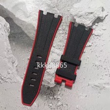 28mm Black Red Rubber Strap Fits Audemars Piguet Royal Oak Offshore 42mm Watch