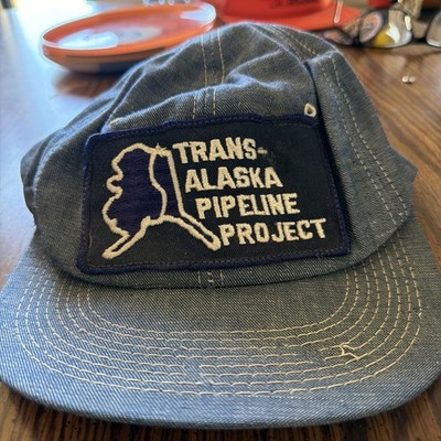 Denim Jean Vintage Trans Alaska Pipeline Project Snapback Trucker Hat SnapBack