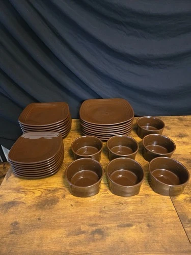 Fiestaware Chocolate Brown Set- Includes bowls, dinner, salad, and desert plates