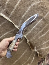 Custom Handmade Damascus Steel Ram Horn Handle Hunting Bowie Kukri Knife 16"