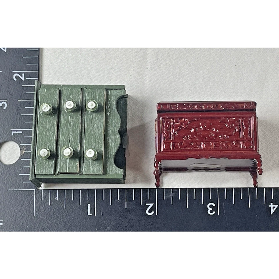 Artisan Made Dollhouse Miniature 1:24 Bedroom Set Bed Dresser Chest Curtain Rug - Image 2 of 4