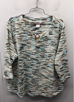 Allison Daley Petites Women's Top Multicolor Space Dye Ring Accent NWT Size PXL