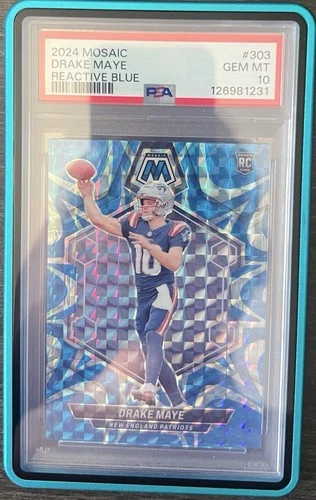 2024 Panini Mosaic - Rookies Drake Maye #303 Reactive Blue Mosaic Prizm (RC)