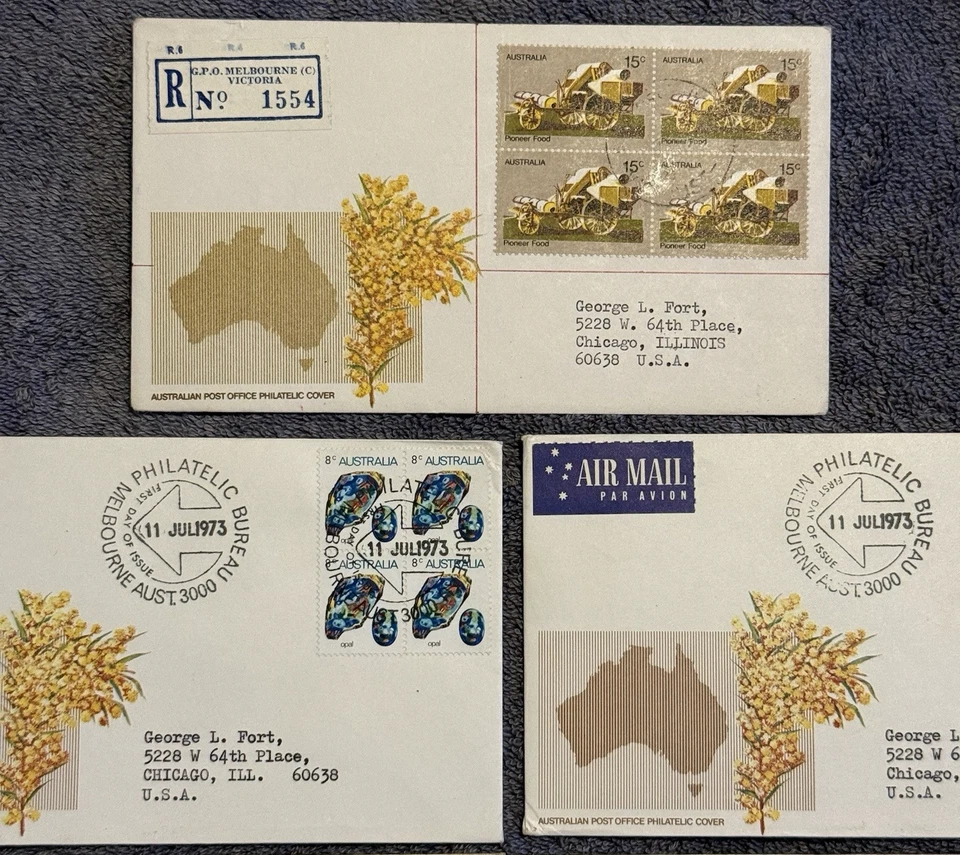 Lote de cubierta de primer día de correo aéreo registrado de Australia años 70-1973 oficina filatélica Foto 4 de 4