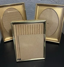 Vintage MCM Gold Tone SHADOW BOX Picture Frames LOT (3) Two w OVAL MATS 5x7 In