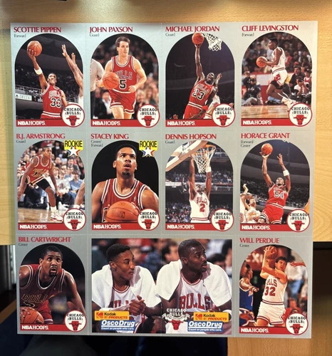 Michael Jordan, Chicago Bulls 1990 Hoops Uncut Promo Sheet Of Cards, Kodak, OSCO
