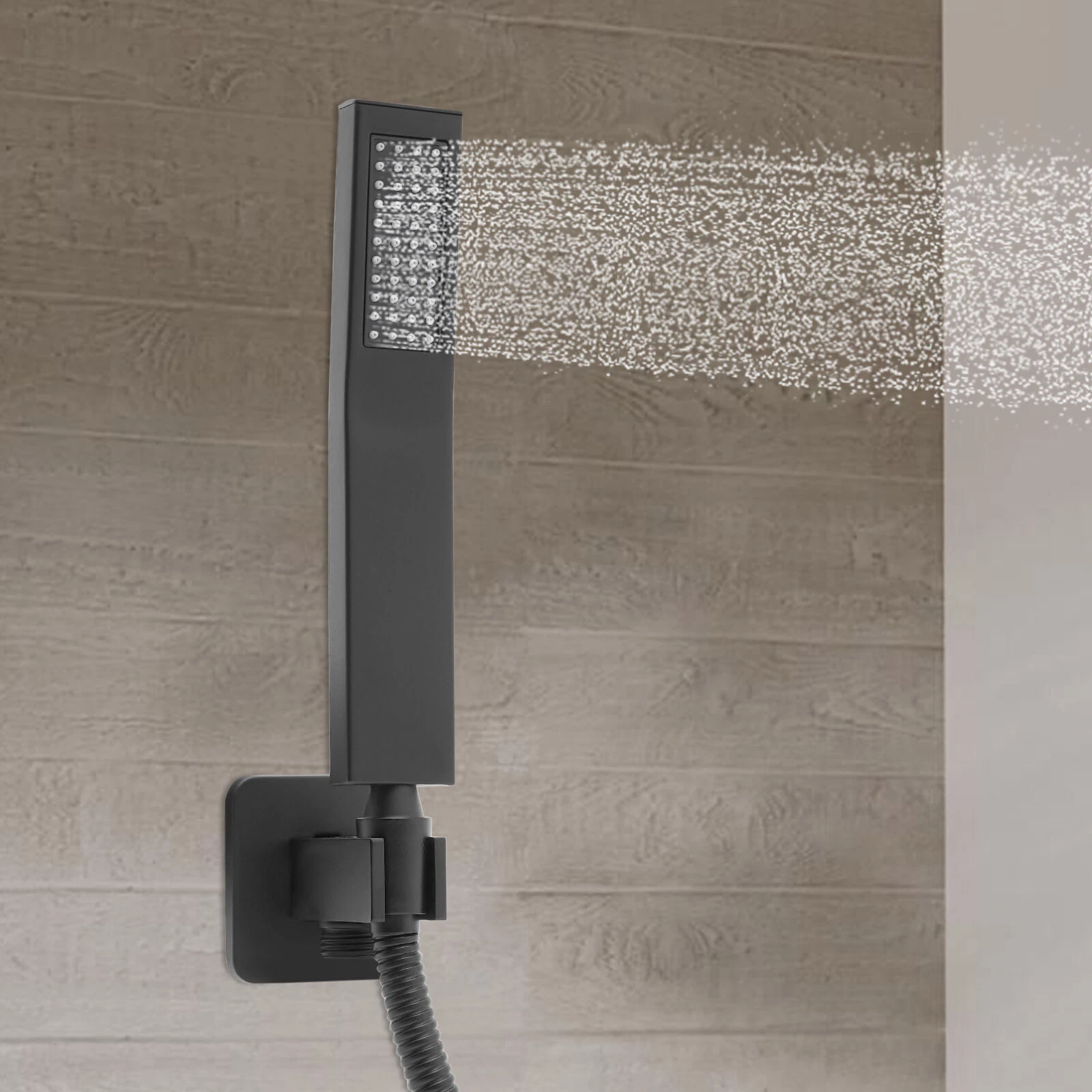 Matte Black Hand Held Shower Head With Wall Connector And 4.9ft Hose Set Square