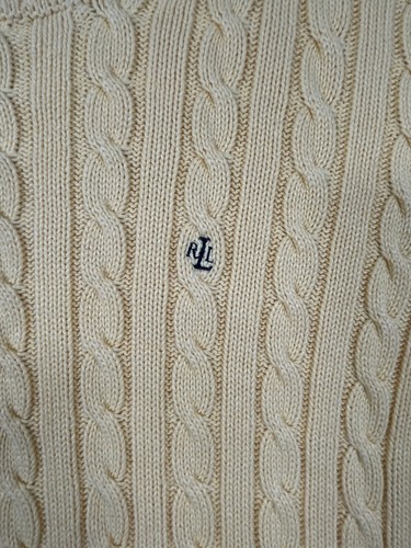 Lauren Ralph Lauren Women’s L Yellow Cotton Cable Knit Pullover Sweater Preppy - Picture 2 of 7