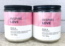 2 Inspire Love ROSE & VANILLA Single Wick Scented Candle 7oz LOT/SET of 2