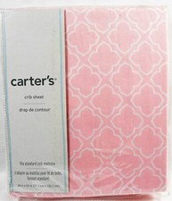 Carter's Pink Trellis Fitted Crib Sheet For Std Crib Mattress 100 Cotton NEW