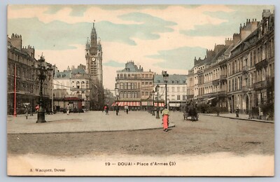 1905 Douai Place d`Armes Street View Douai France Vintage Postcard