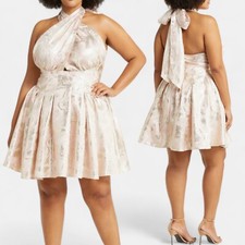 NWT $120 ASOS LUXE Curve Metallic Pink Bow Neck Halter Minidress Size 16W