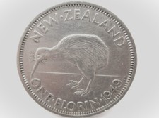 NEW ZEALAND FLORIN 1949   / SNIFF'S  ANCIENT COINS T-1