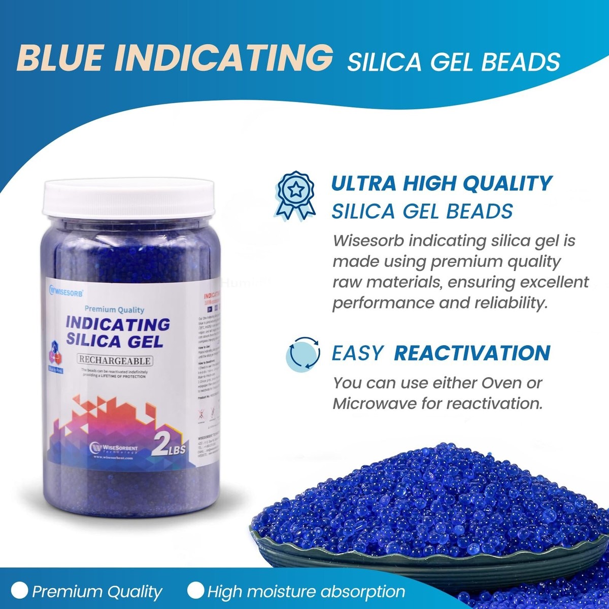 Silica Gel 2LBS Indicating Silica Beads (Blue to Pink) Reusable