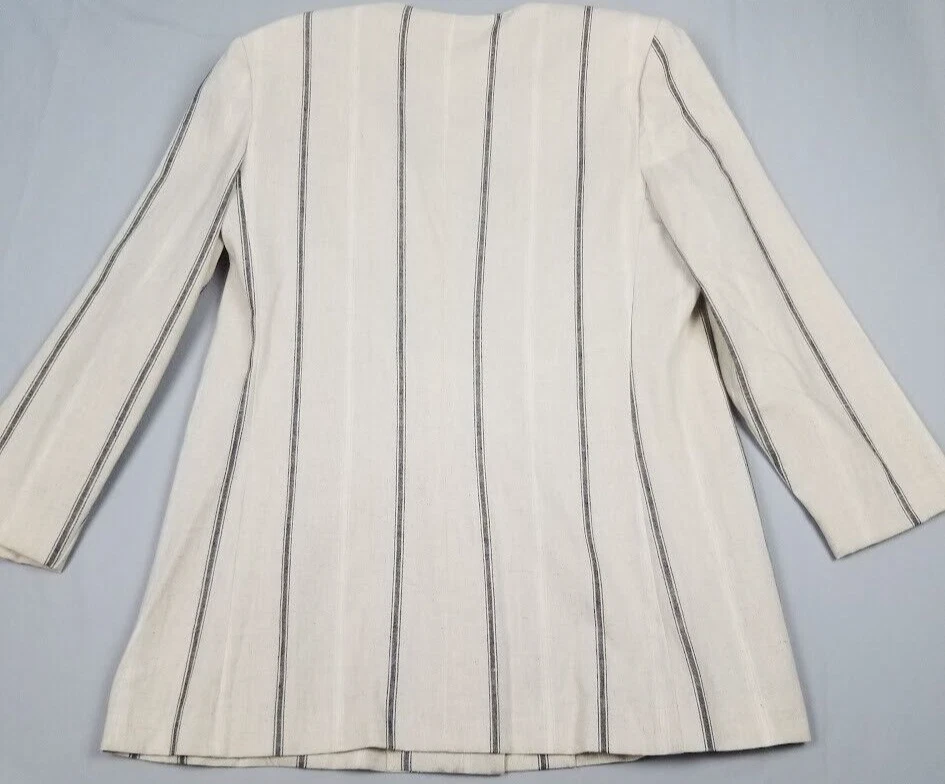 Chaqueta Blazer De Colección Para Mujer 10 Mezcla de Lino Cuadros Gran Tamaño Años 80 Marfil Leslie Fay Foto 2 de 4