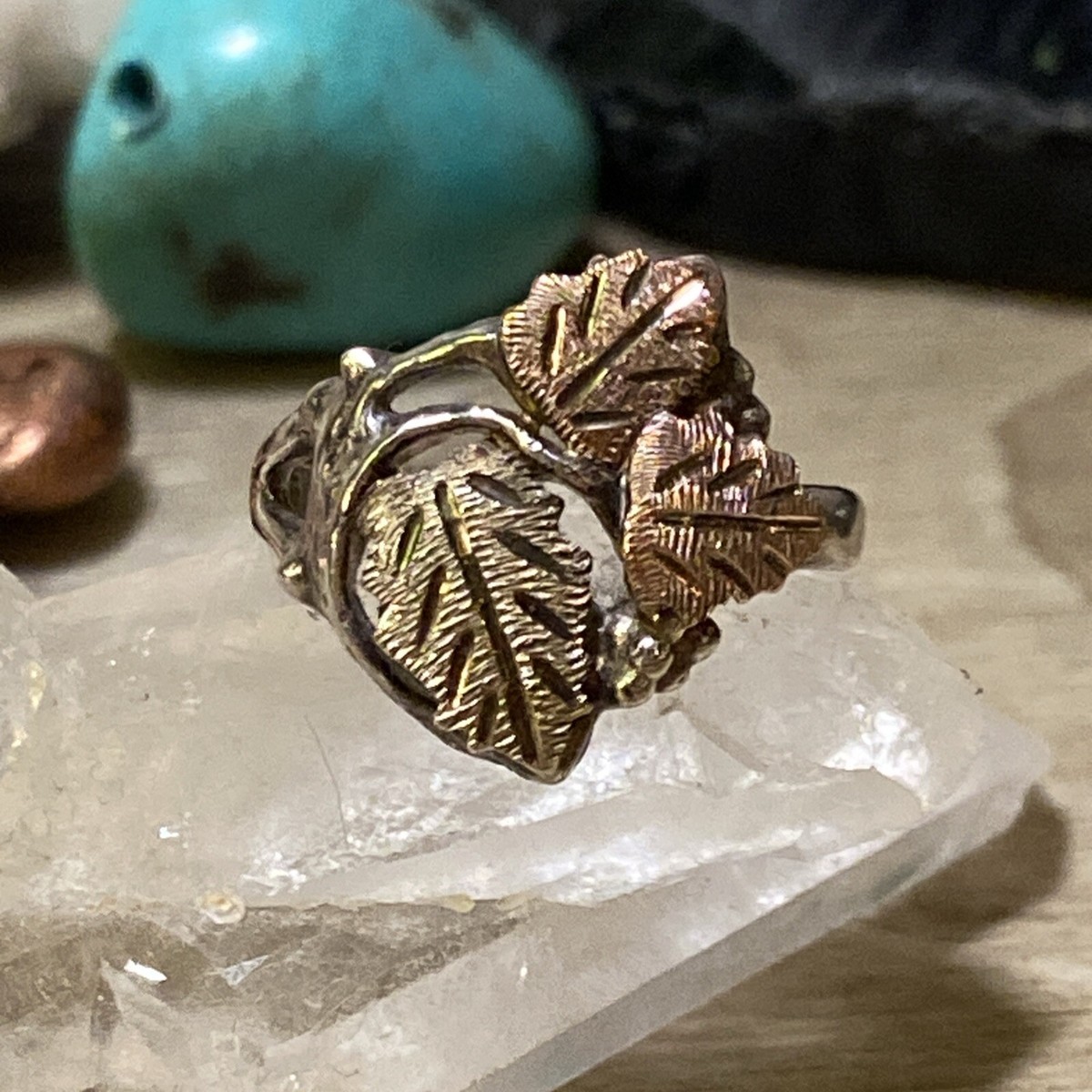VTG RGC 12k Tricolor Black Hills Gold Leaves & Sterling Ring VTG RGC 12k Tricolor Black Hills Gold Leaves & Sterling Ring