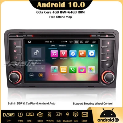 DSP Android 10 Autoradio DAB+GPS WiFi 4GB RAM CarPlay For AUDI A3 S3 RS3 RNSE-PU - Photo 1/4
