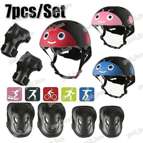 Kids 7Pcs Helmet and Pads Set Boys Girls Knee Pads Elbow Wrist Guards 3 color Us