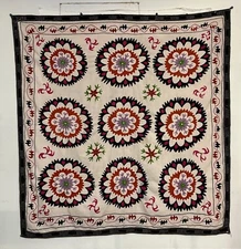 Antique Suzani Quilt Handmade Tajikistan Tribal Flowers Ethnic Vtg