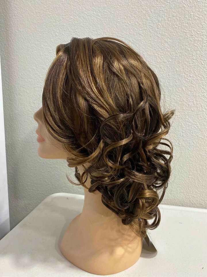 Peluca completa sintética flequillo lateral rizado de longitud media-Ana-Marie Foto 2 de 3