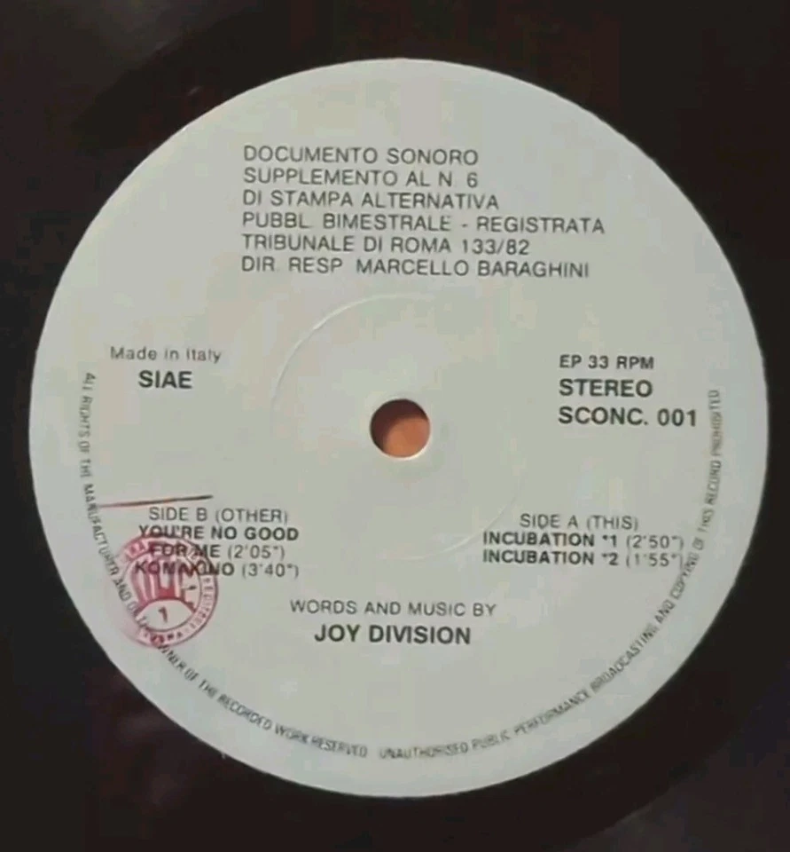 Joy Division JOY-Incubation/Komakino, Vinyl, 7" EP 1986 Not For Sale, Italy 1st  Foto 3 de 4