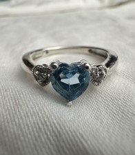 Sterling Silver 925 Blue Topaz CZ Dainty Heart Ring Size 7