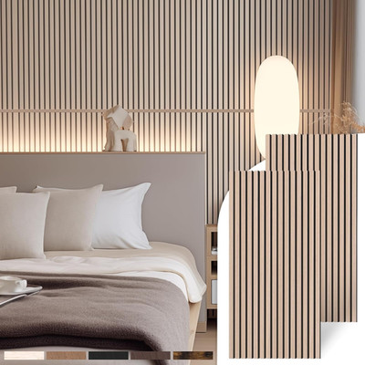 Fluted White Oak Wall Panels, 2 Pcs Acoustic Design, 47.2x23.6 Inches