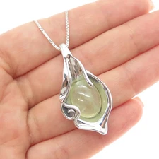HAGIT GORALI 925 Sterling Silver Vintage Real Prehnite Modernist Necklace 18"