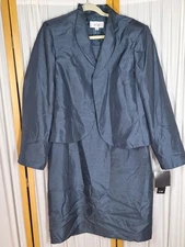 Le Suit Dress Suit 2 Pc Navy Blue Open Front Jacket 18 NWT