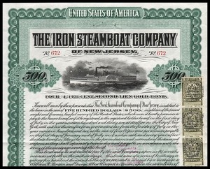 1902 The Iron Steamboat Company of New Jersey - $500 Gold Bond Certificate