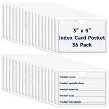 36 Pcs 3x5 Inch Index Card Pockets Clear Label Holder with Top Open for Library