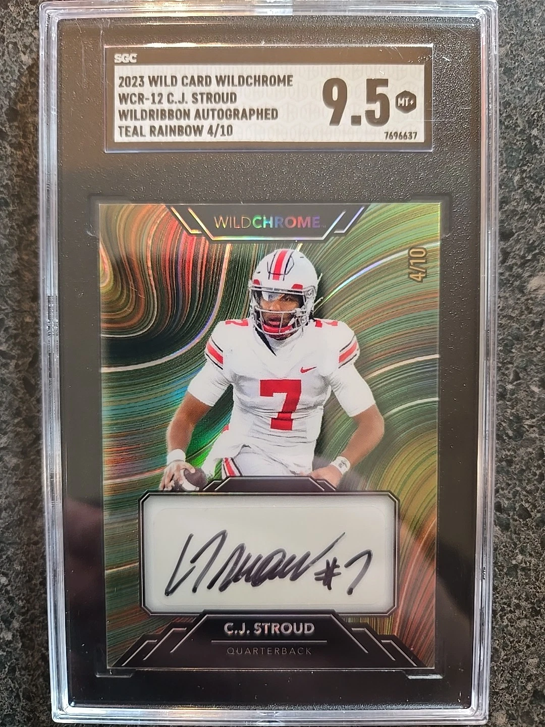 CJ Stroud Wild Card Wildchrome Draft Wildribbon Autographs #WCR12 Rainbow-Teal