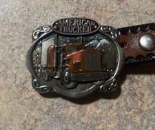 Vintage 1985 BERGAMOT BRASS WORKS American Trucker Belt Buckle and Size S Belt