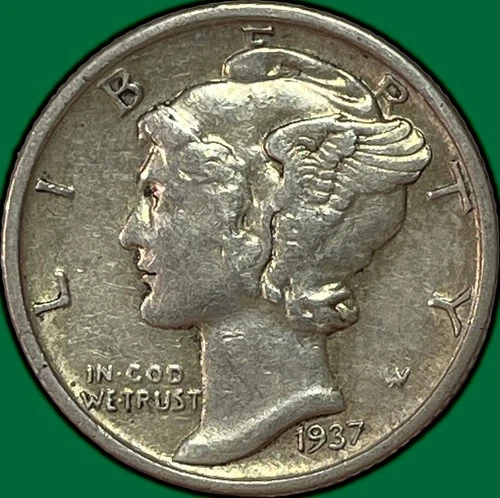 1937-S Mercury Dime Almost Uncirculated AU Coin #36881