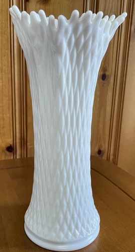 Vintage Large Westmoreland Milk Glass Diamond Swung Vase 12 1/2”