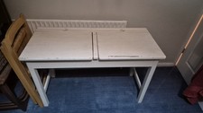 Upcycle Vintage Children's Double School Desk with Lift-Up Lids