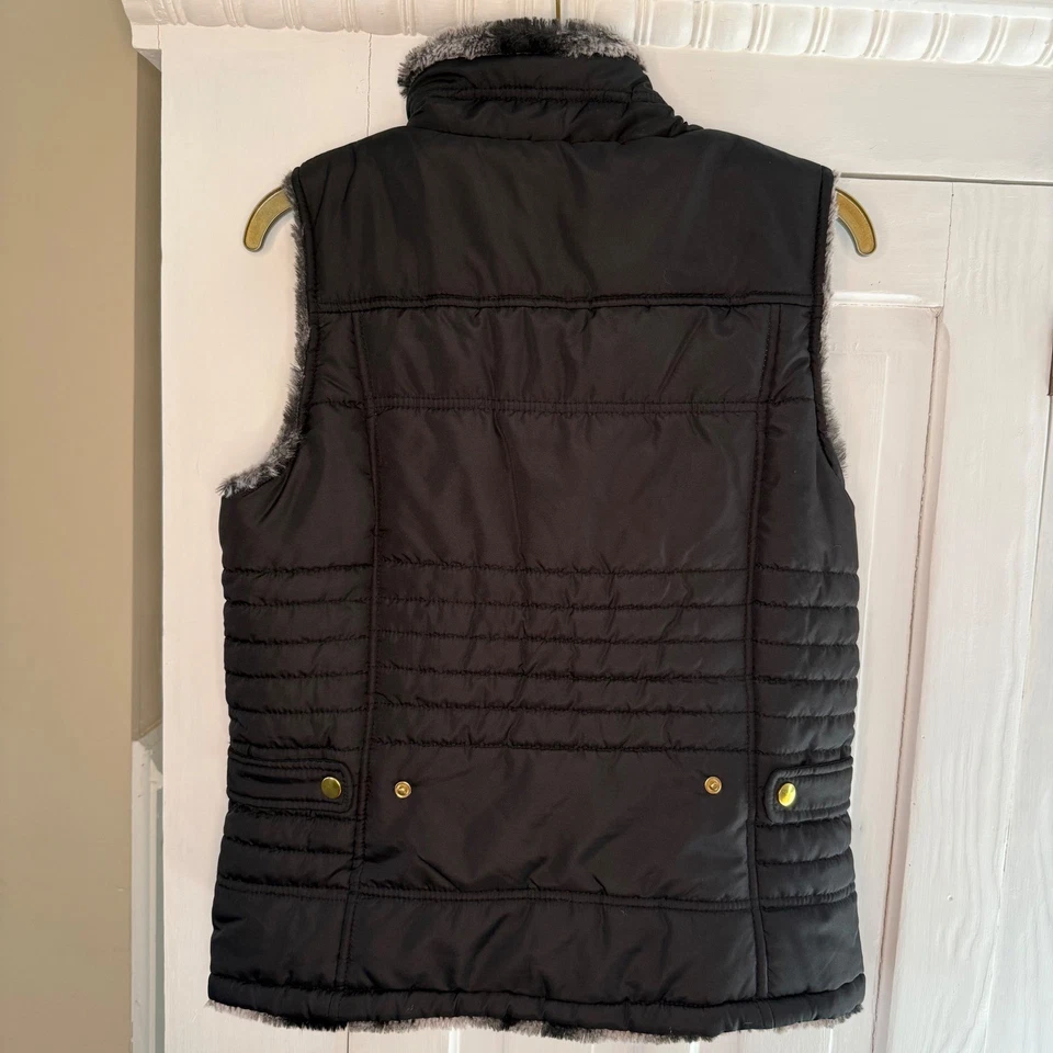 KC Collections Size Medium Women's Black Reversible Faux Fur Lined Puffer Vest - Image 3 of 4