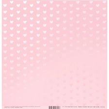 Bazzill Foiled Pattern Cardstock 12"X12"-Heart W/Pink Pearl, Cotton Ca - 12 Pack