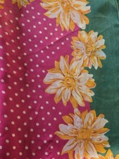 Vintage Retro Floral Polka Dot Scarf Pink Green Yellow Flowers