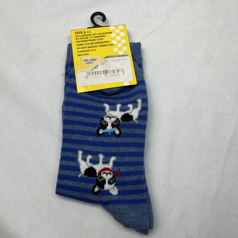 Calcetines Davco New York Cachorro Tallas 9-11 Boston Terrier Perro Azul Rayas P1 Foto 2 de 4