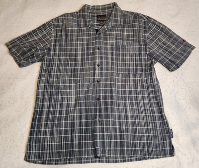 VTG FUBU Mens Shirt Sz L Black Check Button Up Short Sleeve Pocket  