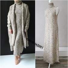 ZARA ECRU BEIGE BROWN WOOL ALPACA BLEND HIGH NECK SLEEVELESS KNIT DRESS SIZE M