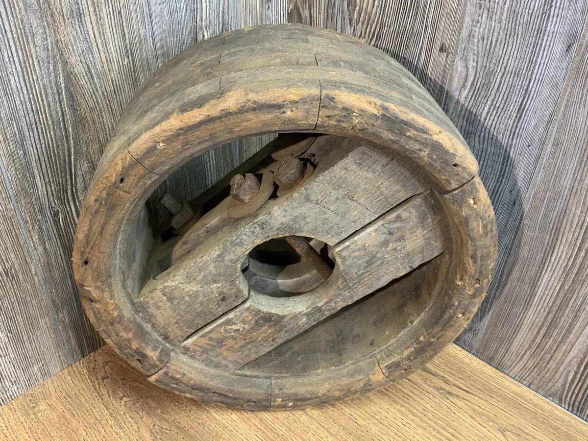 Old Wooden Flat Belt Pulley Antique Drive Wheel Large