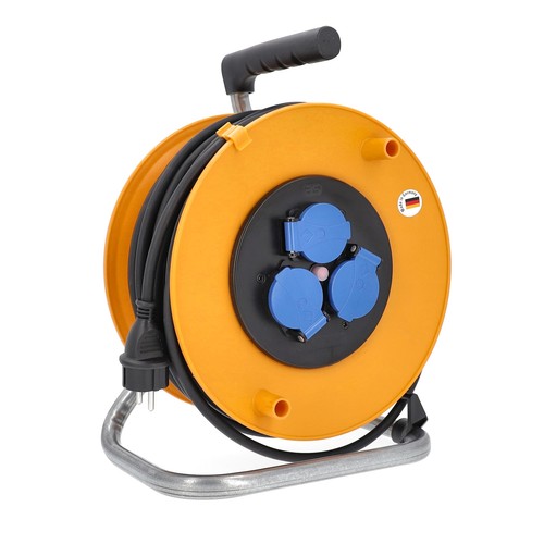 Enrouleur de câble 25 m Rallonge 3 prises de courant encastrées NF 230V/16A a... - Photo 2/3