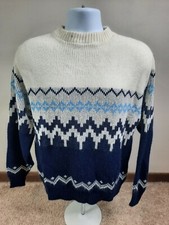 Vintage 80s Fair Isle Pullover Ski Sweater Sportswear Men s Large White Blue S6M