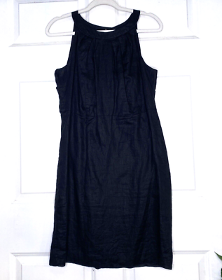 high neck black linen dress High-neck Midi Dress In Linen For Women