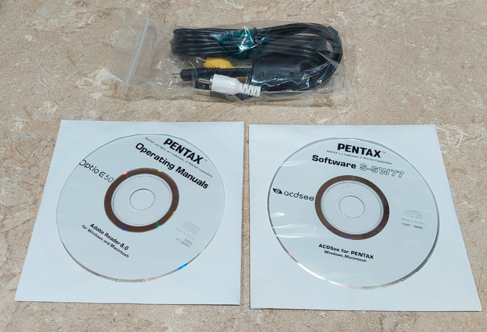 Pentax Optio E50 USB AV CABLE CONNECT TO PC OR TV & SOFTWARE S-SW77 ...
