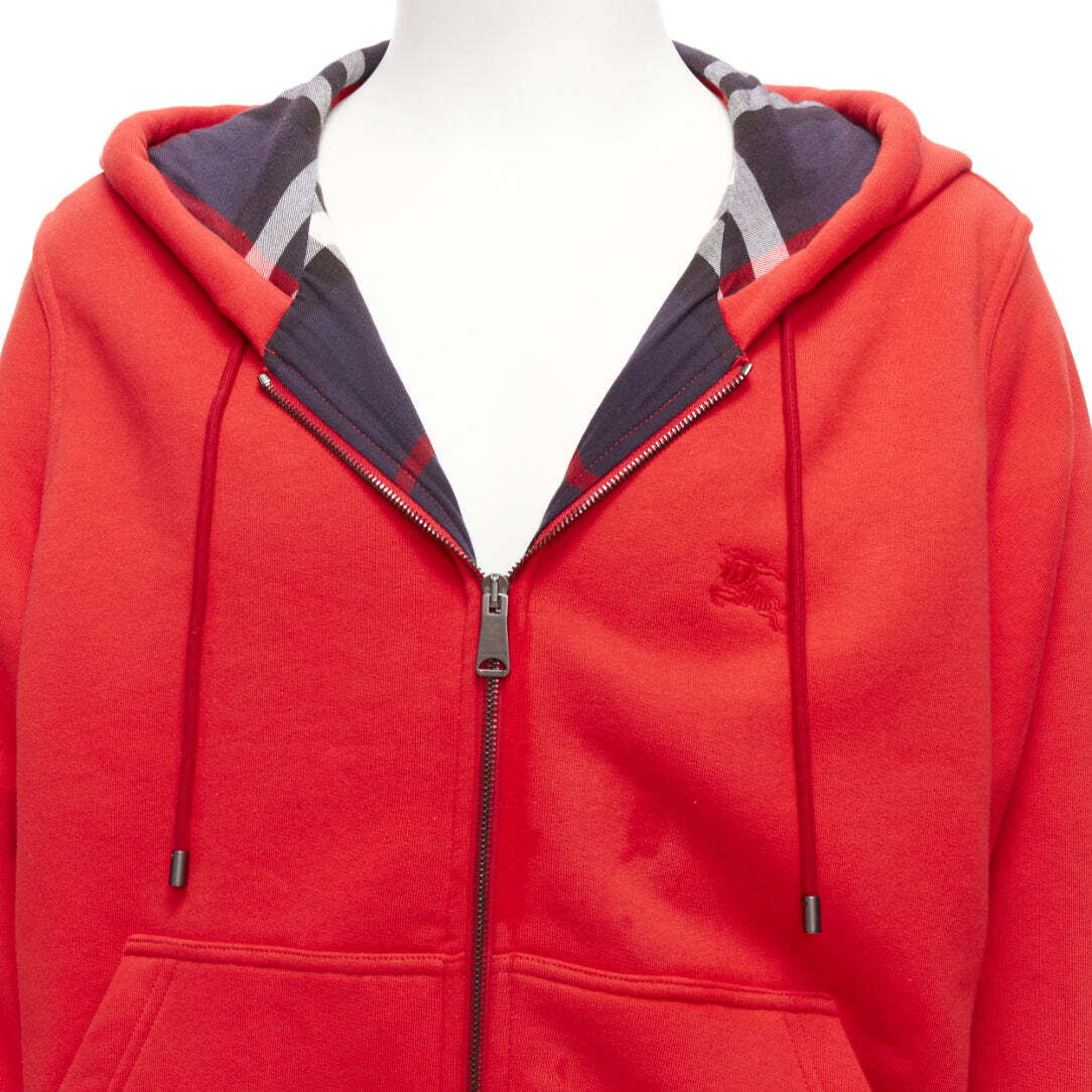 BURBERRY red cotton blend house check lined logo oversized