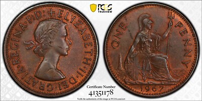 1967 Great Britain Elizabeth II One Penny - Stunningly Toned! PCGS